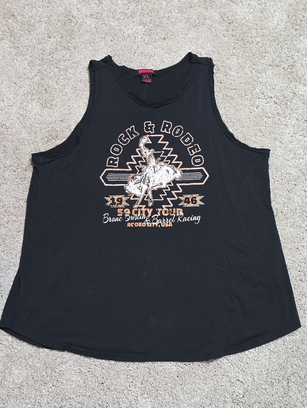 Rock & Roll Cowgirl Black Tank with Pink Logo Tag